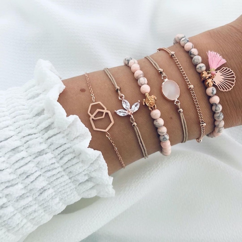 *Nolani* 6-Pc Pink X Turtle Fashion Bracelet Set